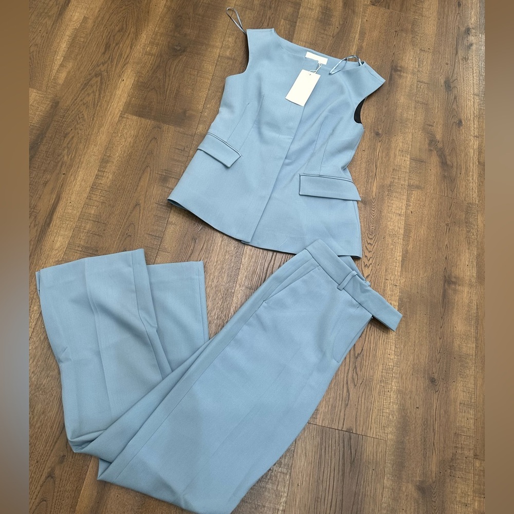 Zara bloggers fav Light Blue Tailored Sleeveless Top & Wide Leg Pants Set